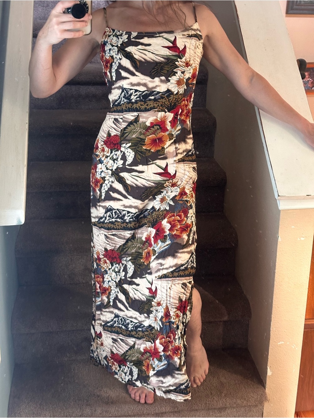 Ultra Flirt Floral Maxi Slip Dress - Black, Cream & Red